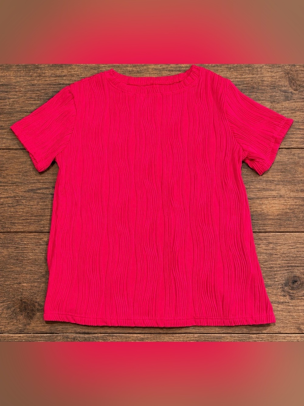Micoson Women’s Large Hot Pink Textured Short Sleeve Top